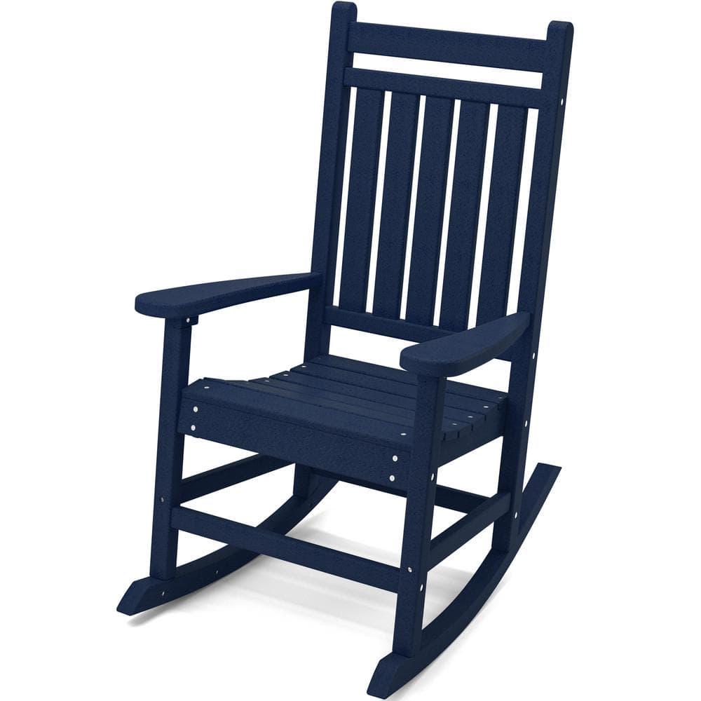 JEAREY Oversized HDPE Resin Outdoor Patio Rocking Plastic Adirondack Chair in Navy