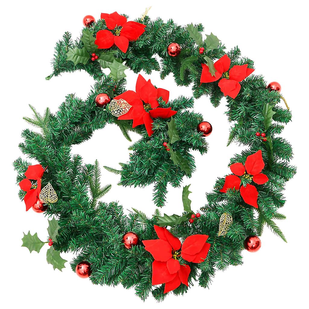 Vidaxl Christmas Garland With Led Lights Green 8.9' Pvc