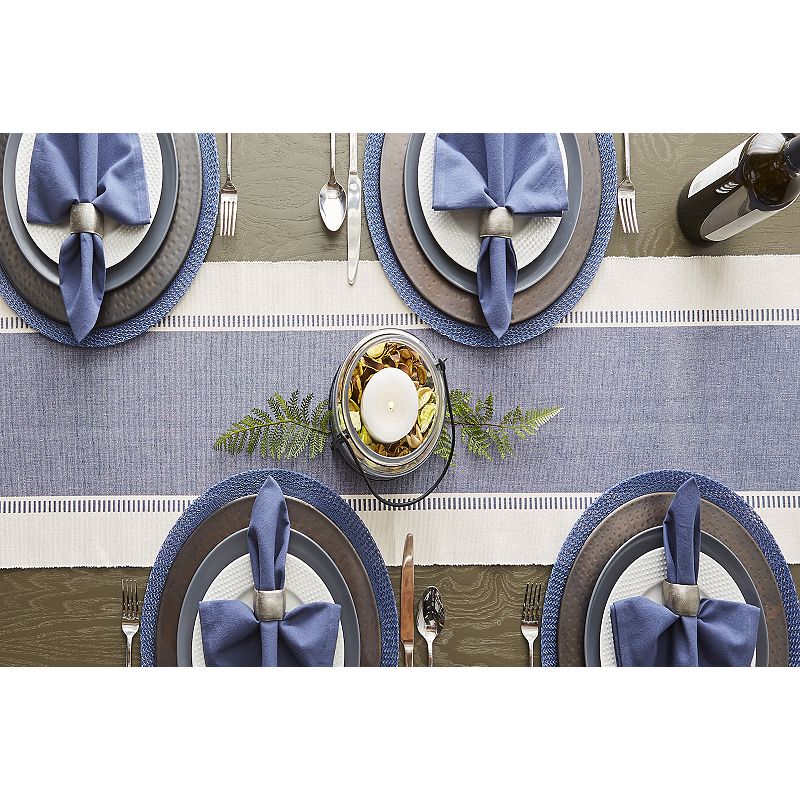 13 x 72 Blue and White Dobby Striped Rectangular Table Runner