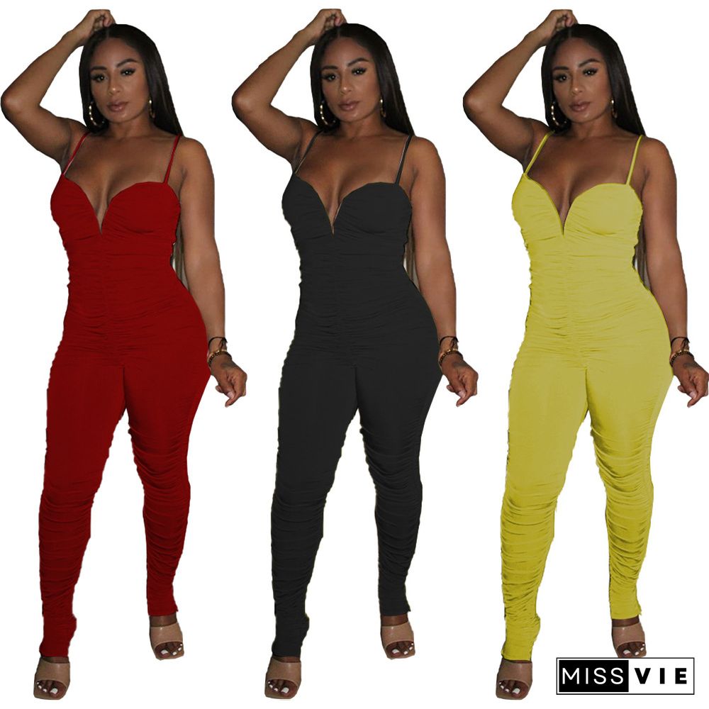 Sexy Drape Deep V-Neck Tight Mid-Waist Sling Jumpsuit