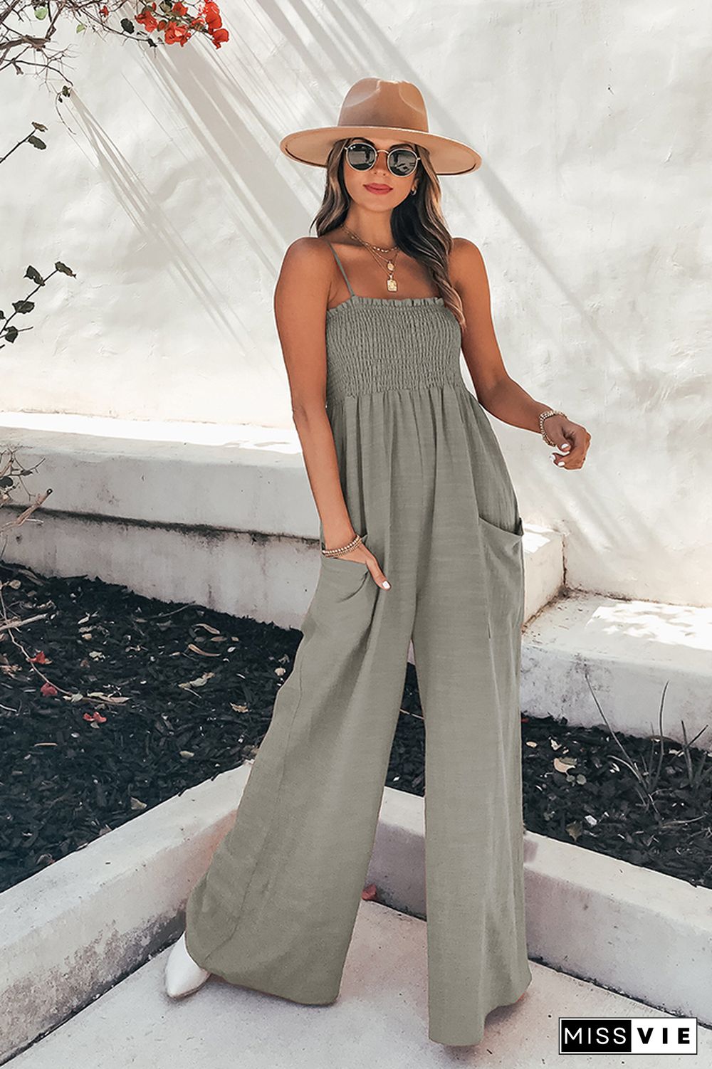 Strap Wide Leg Jumpsuit with Pockets