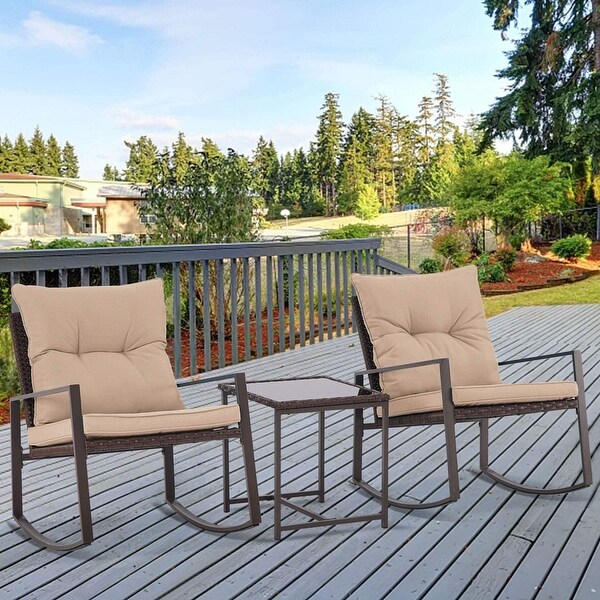 Pheap Outdoor Patio 3piece Black/Brown Wicker Rocking Bistro Set by Havenside Home