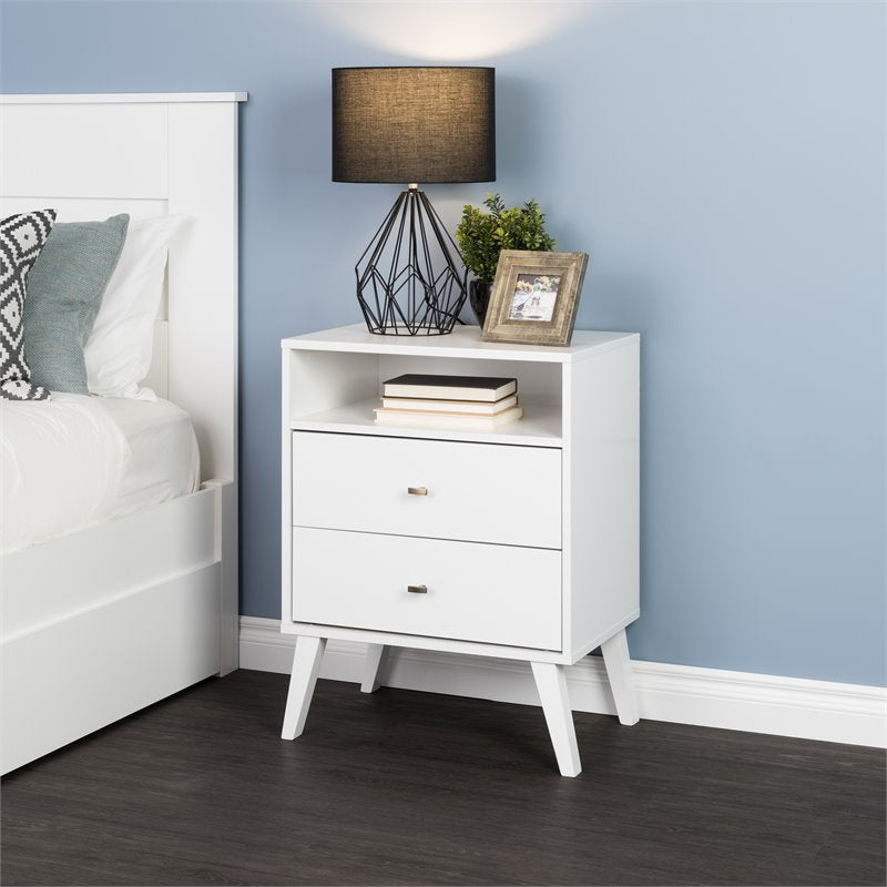 Maddie Home Sea Breeze Mid Century 2 Drawer Tall Wood Nightstand in White