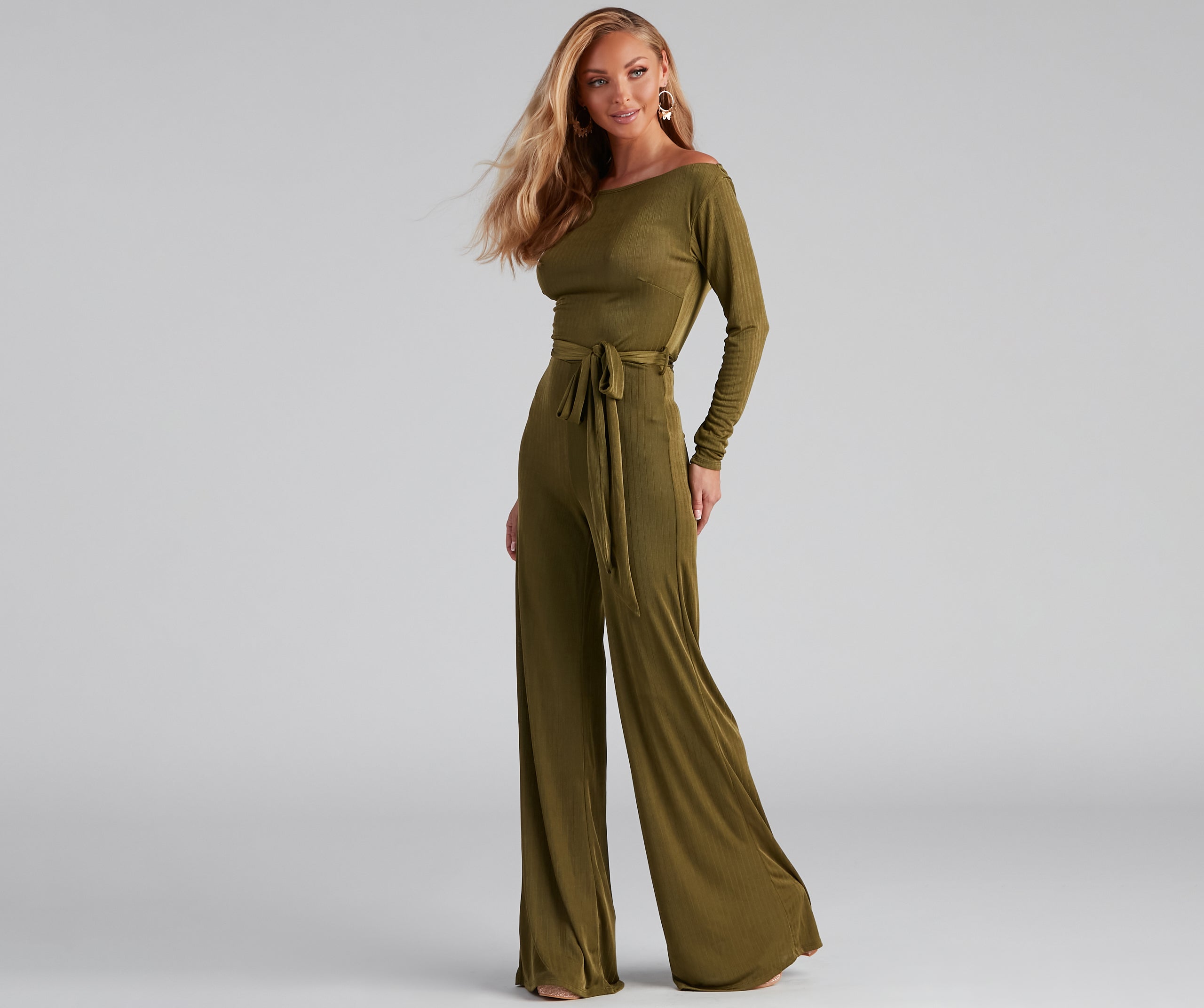 High Fashion Tie Waist Wide-Leg Jumpsuit