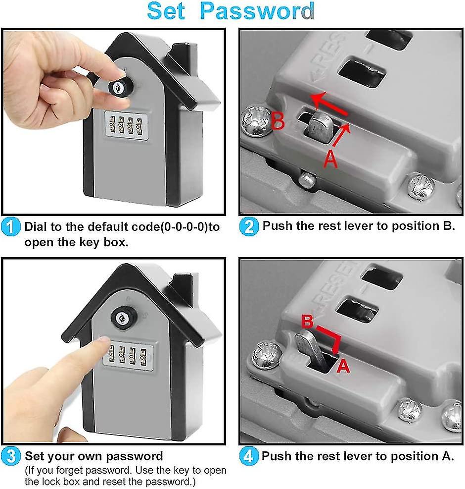 Key Safe Wall Mounted Key Box With Digital Code  Emergency Keys，xl Size Outdoor Key Safe  (silver)