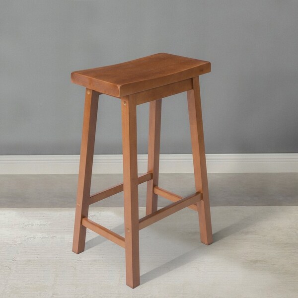 Wooden Counter Height Stool with Saddle Seat， Walnut Brown