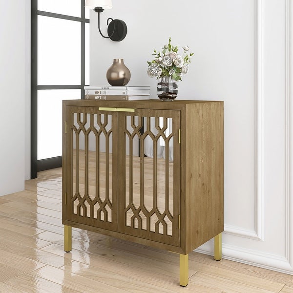 Wooden Cabinet Retro Mirrored Accent Storage Cabinet for Entryway