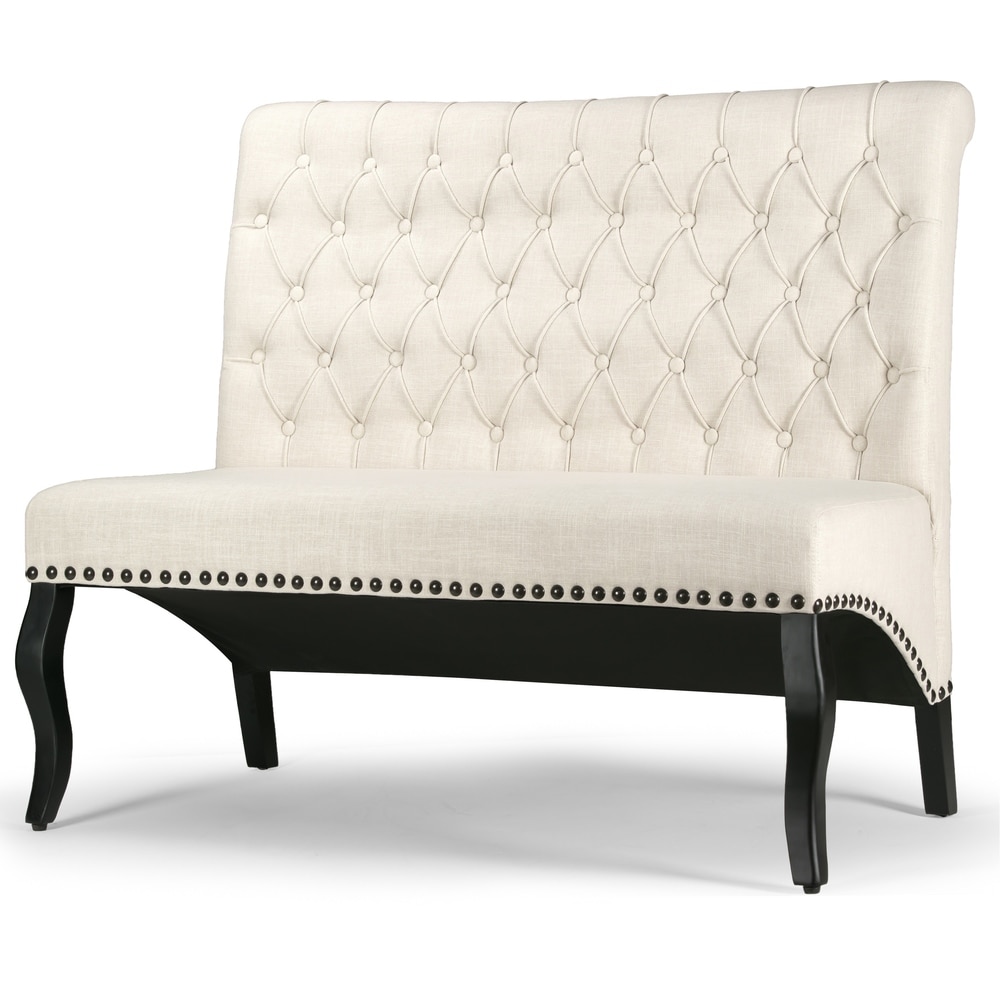 Alisa Beige Upholstered Settee Banquette Bench Loveseat Button Tufted