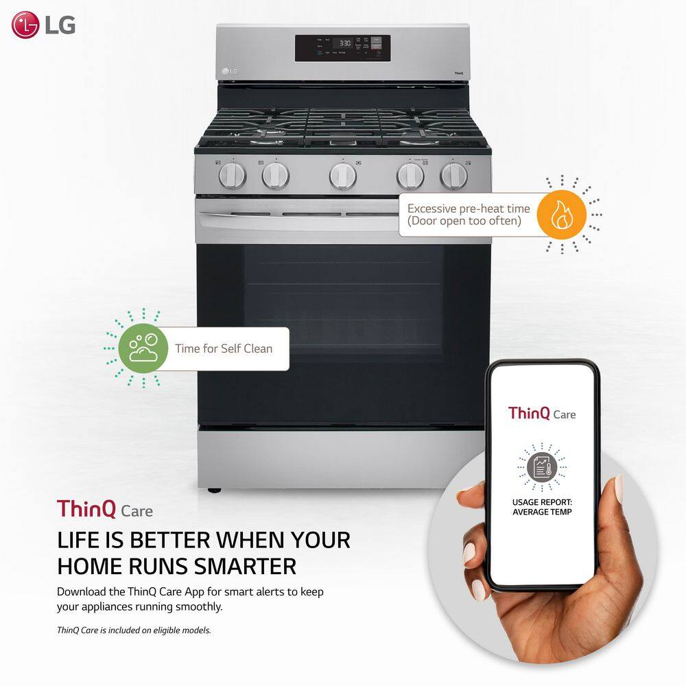 LG 30 in. 5.8 cu.ft. Smart Single Oven Gas Range with EasyClean Wi-Fi Enabled in. Stainless Steel LRGL5821S