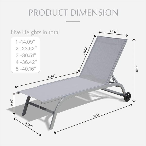 2-Piece Outdoor 5 Adjustable Position Chaise Lounge with Wheels