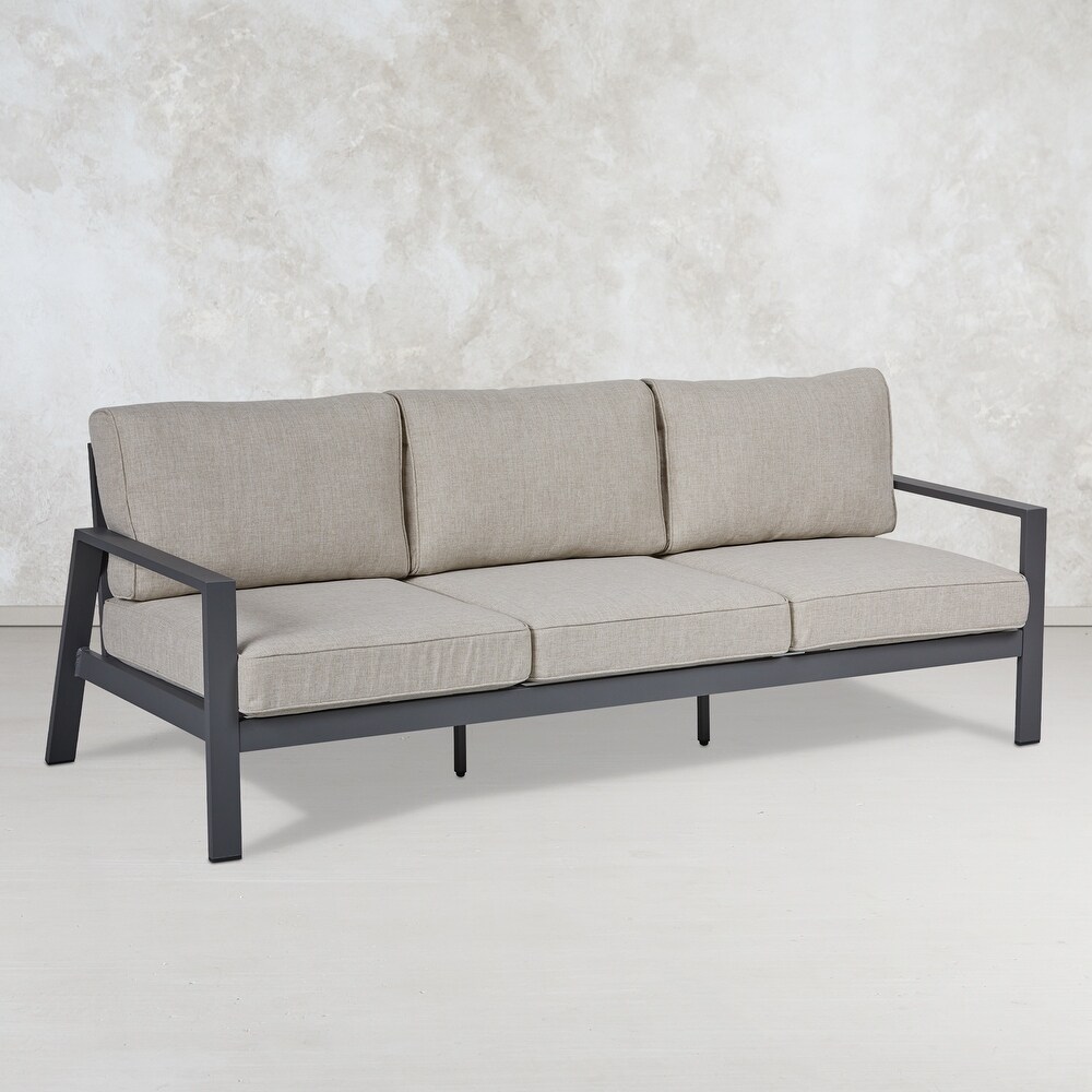 Aegean Outdoor Three Seat Sofa in Weathered Slate w/Tan Cushions by Real Flame