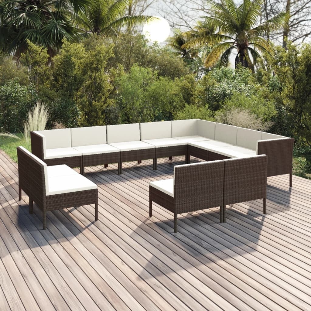 12 Piece Patio Lounge Set with Cushions Poly Rattan Brown - Overstock - 35848068