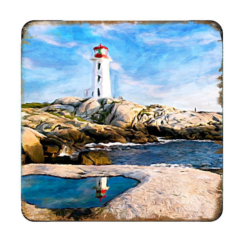 Lighthouse Bay Coastal Wooden Cork Coasters Gift Set of 4 by Nature Wonders