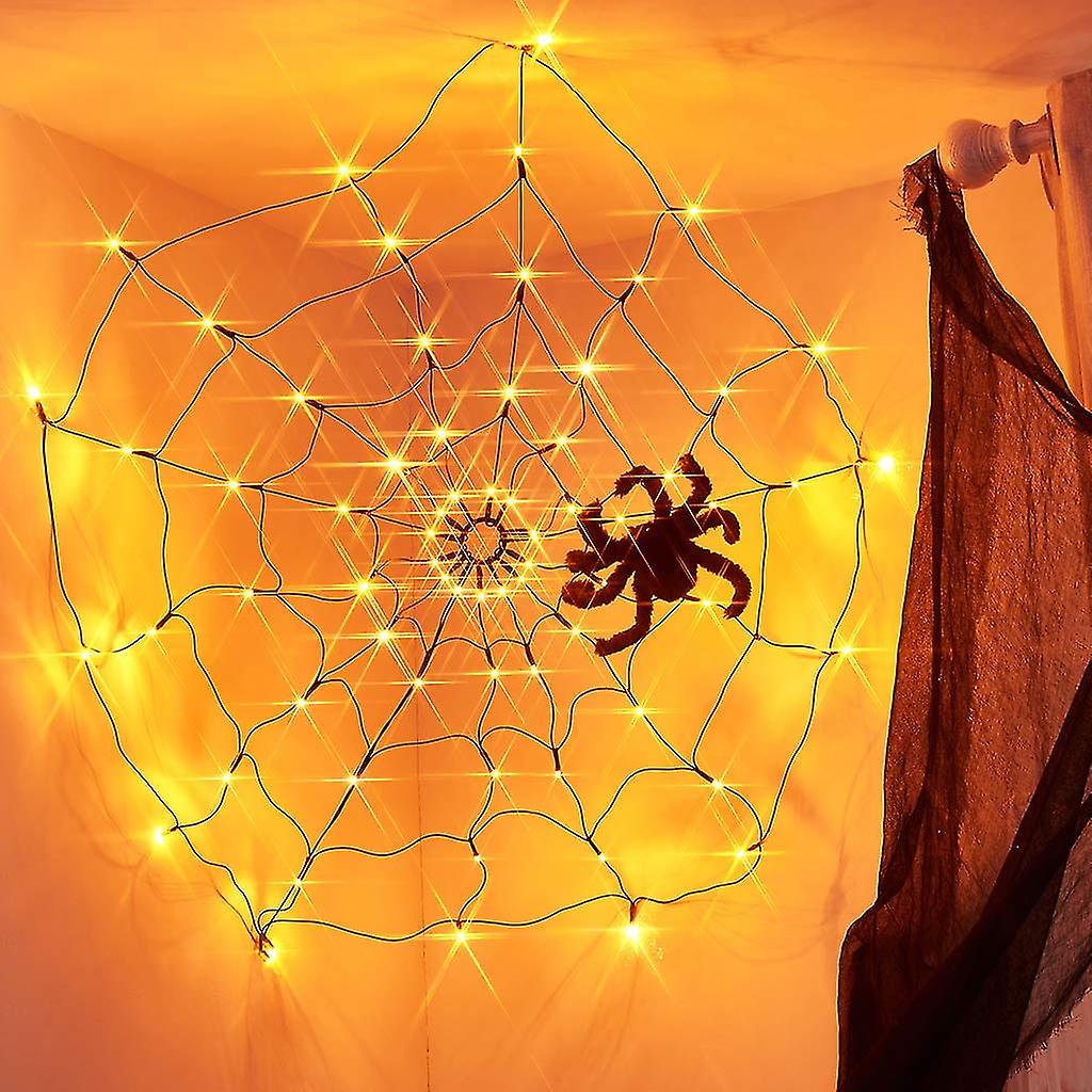 2023 - Led Halloween Black Spider Web Light With 80 Led Waterproof Orange Web Lights