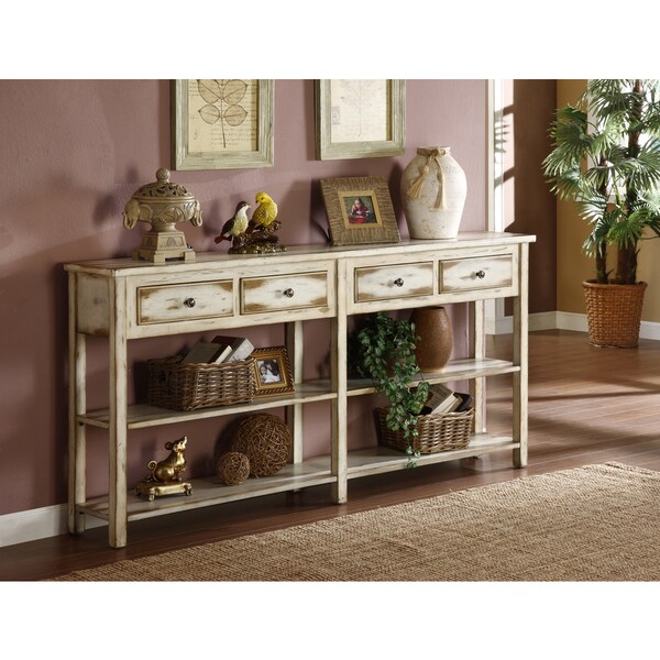 Somette Cream Rub-Through 4-Drawer Console Table - 72