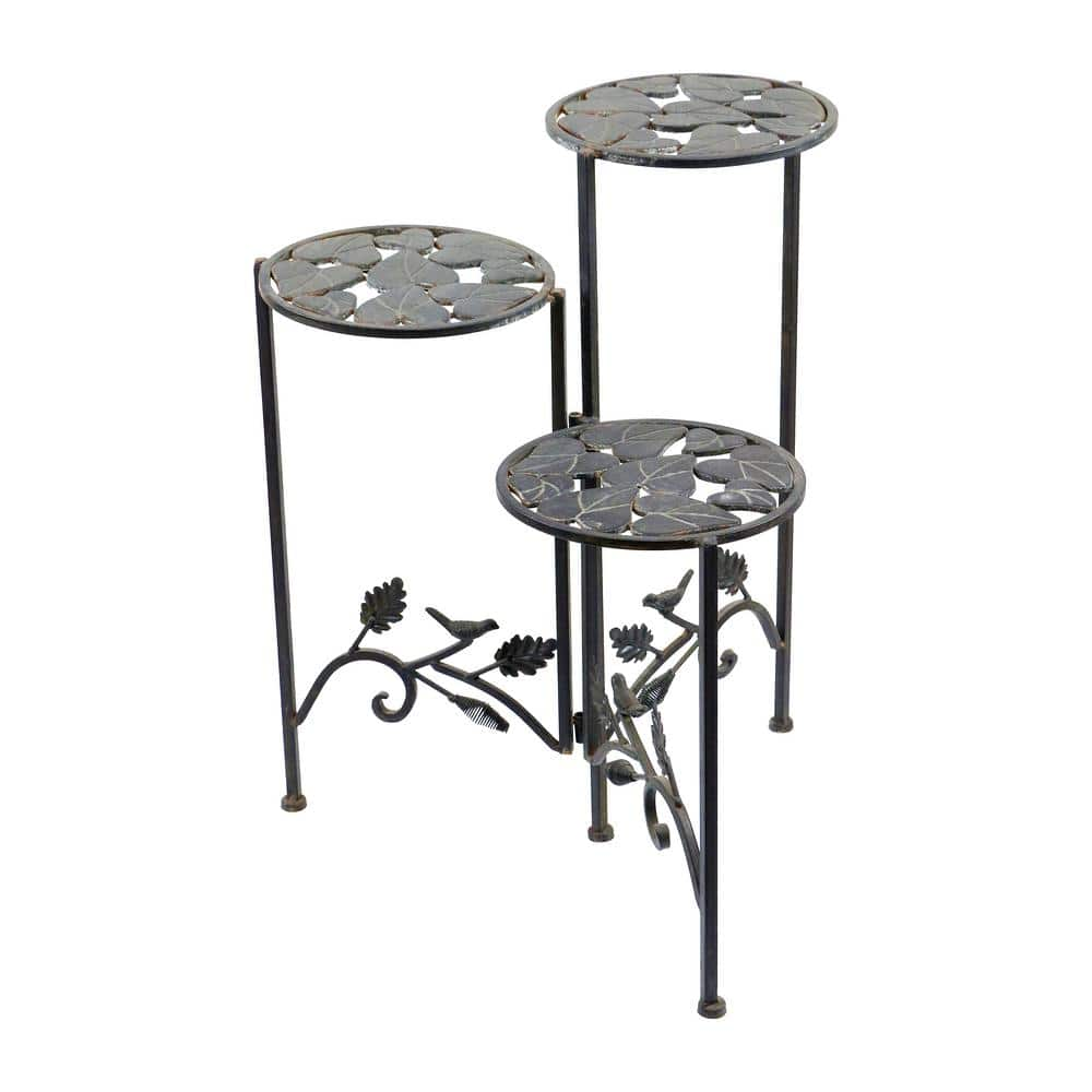 Alpine Corporation 23 in. Tall Outdoor Metal Rustic 3-Tier Garden Plant Stand BVK110