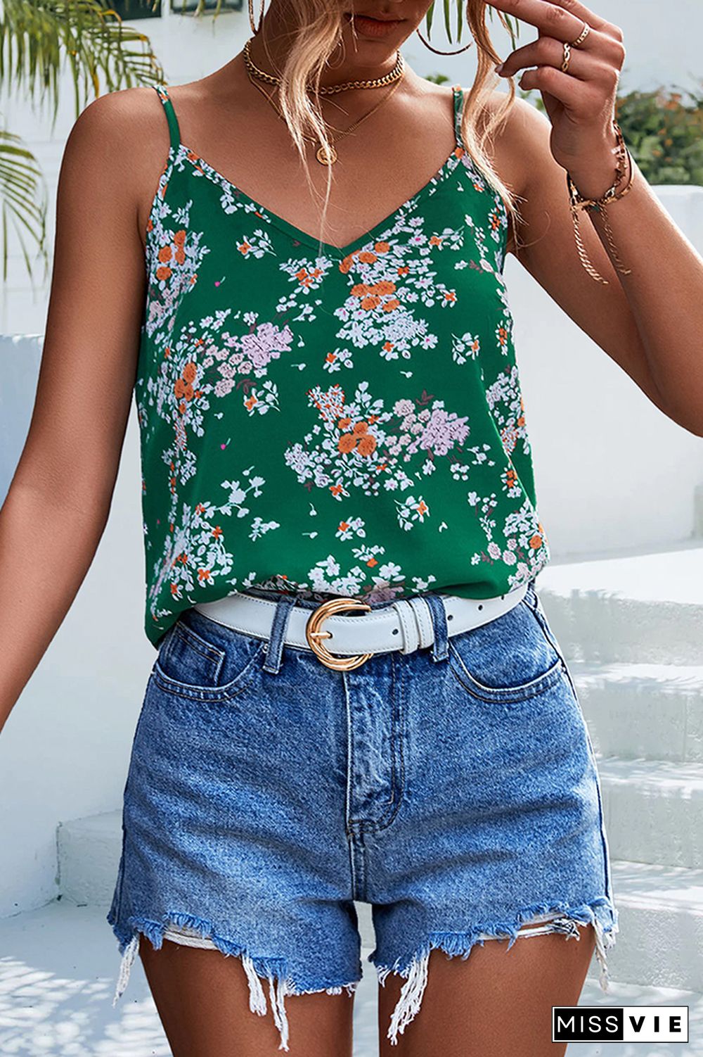 V Neck Floral Cami Tank Top