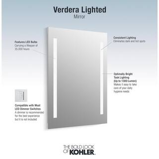 KOHLER 24 in. W x 33 in. H Rectangular Frameless Wall Mount LED Light Bathroom Vanity Mirror K-99571-TLC-NA