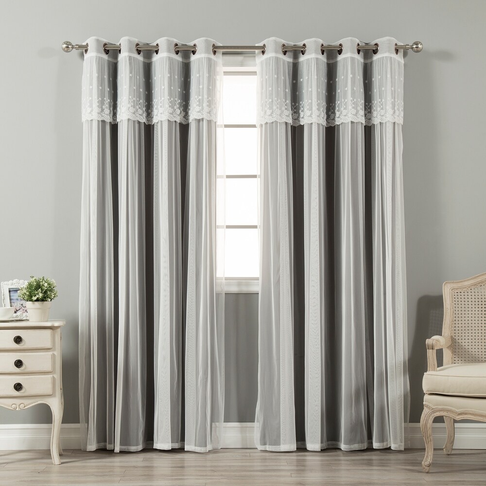 Aurora Home Tulle Sheer with Attached Valance   Blackout Mix   Match