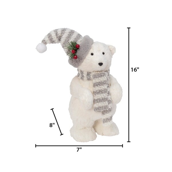 16 in Polar Bear Figurine with Hat and Scarf