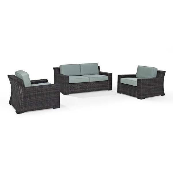 Beaufort Wicker Outdoor 3piece Outdoor Seating Set with Mist Cushions