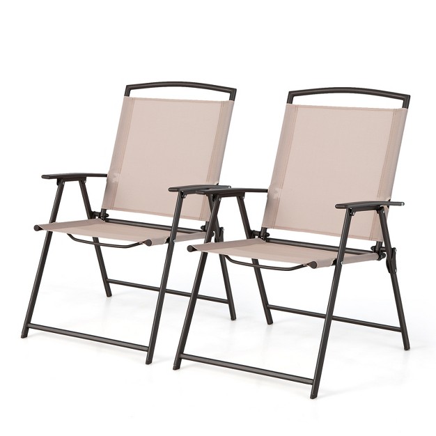 Tangkula 2 4 Piece Patio Folding Chairs Outdoor Dining Chairs W Breathable Fabric Heavy Duty Steel amp Rustproof Steel Frame