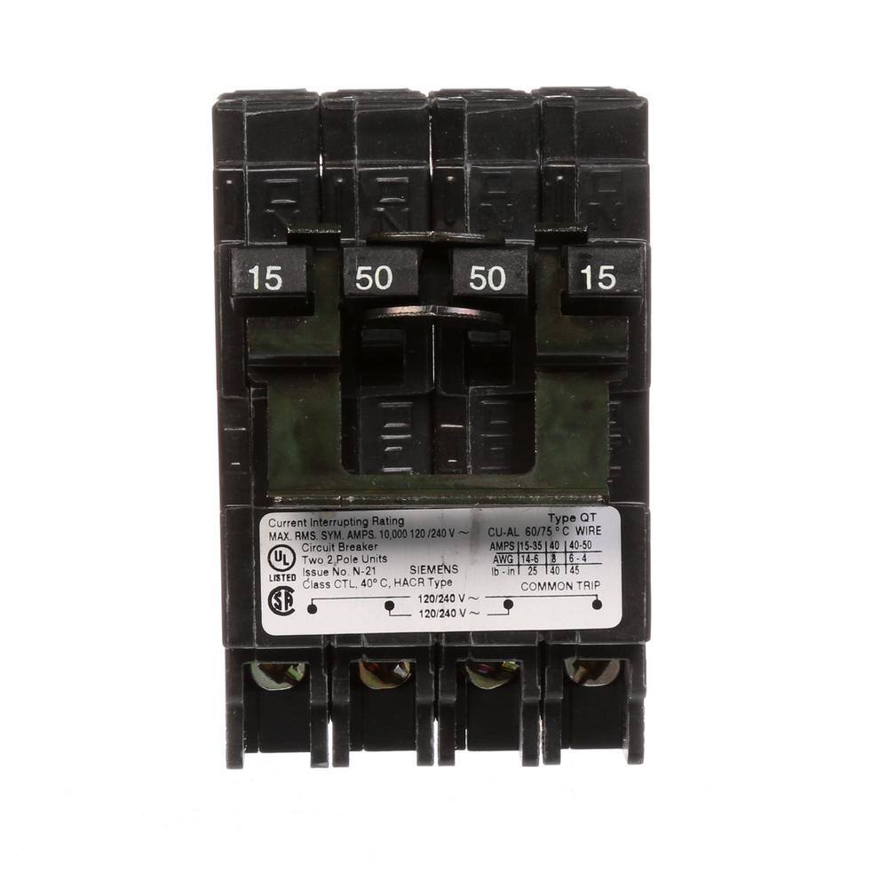 Siemens 15 Amp Double-Pole50 Amp Double-Pole Quadplex Circuit Breaker Q21550CT2