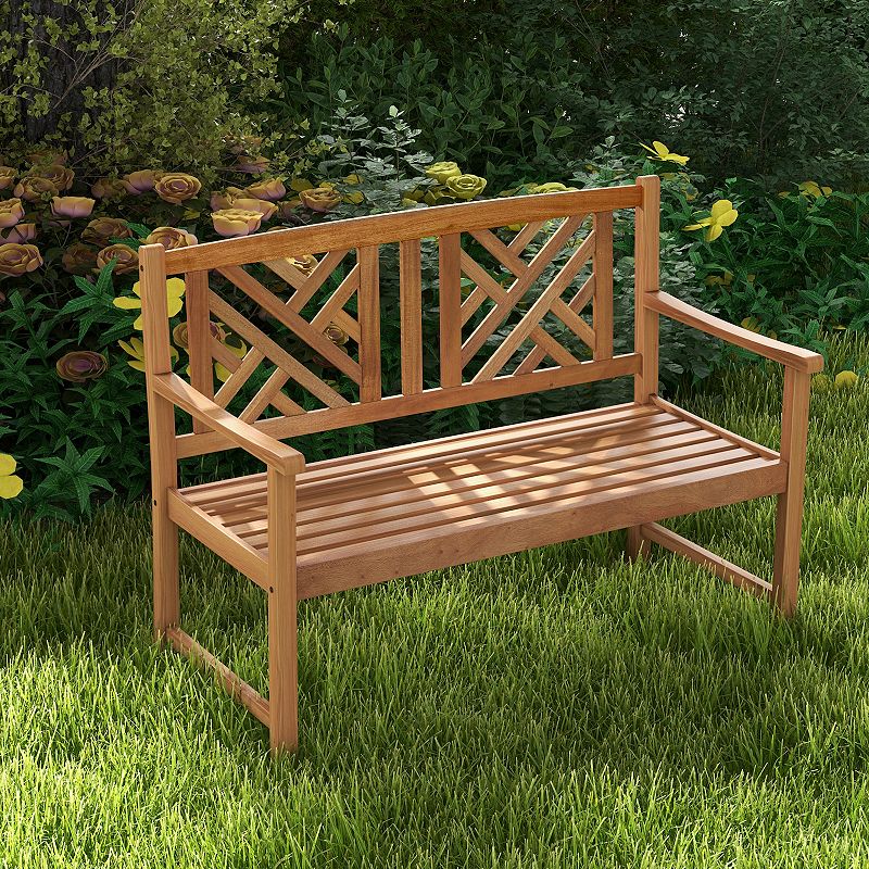 2-Person Wood Outdoor Bench with Cozy Armrest and Backrest