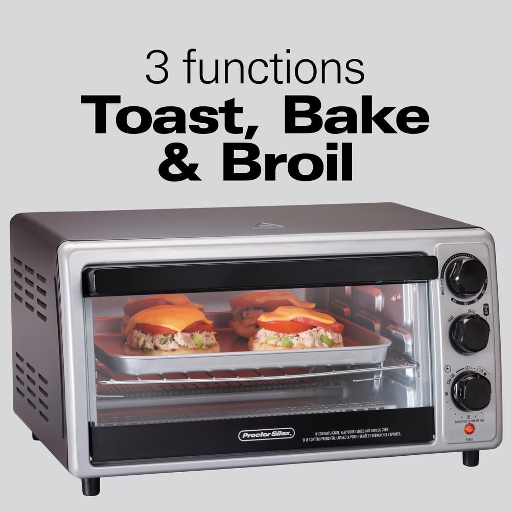 Proctor Silex 1500-Watt 6-Slice Silver Toaster Oven with Toast, Bake and Broil Settings 31124