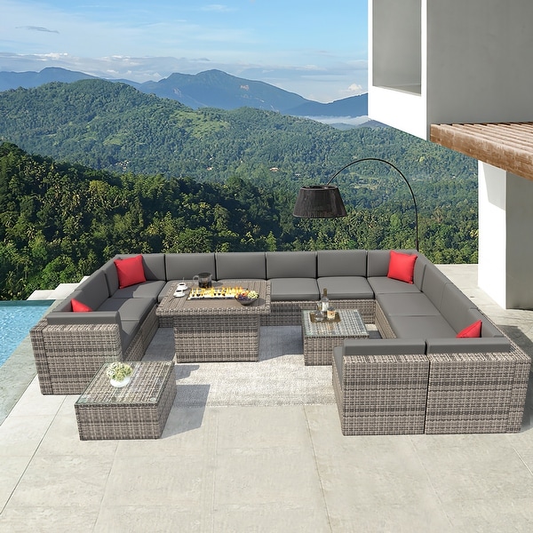 15 Pcs Patio Furniture Sets with 50000 BTU Fire Pit Table