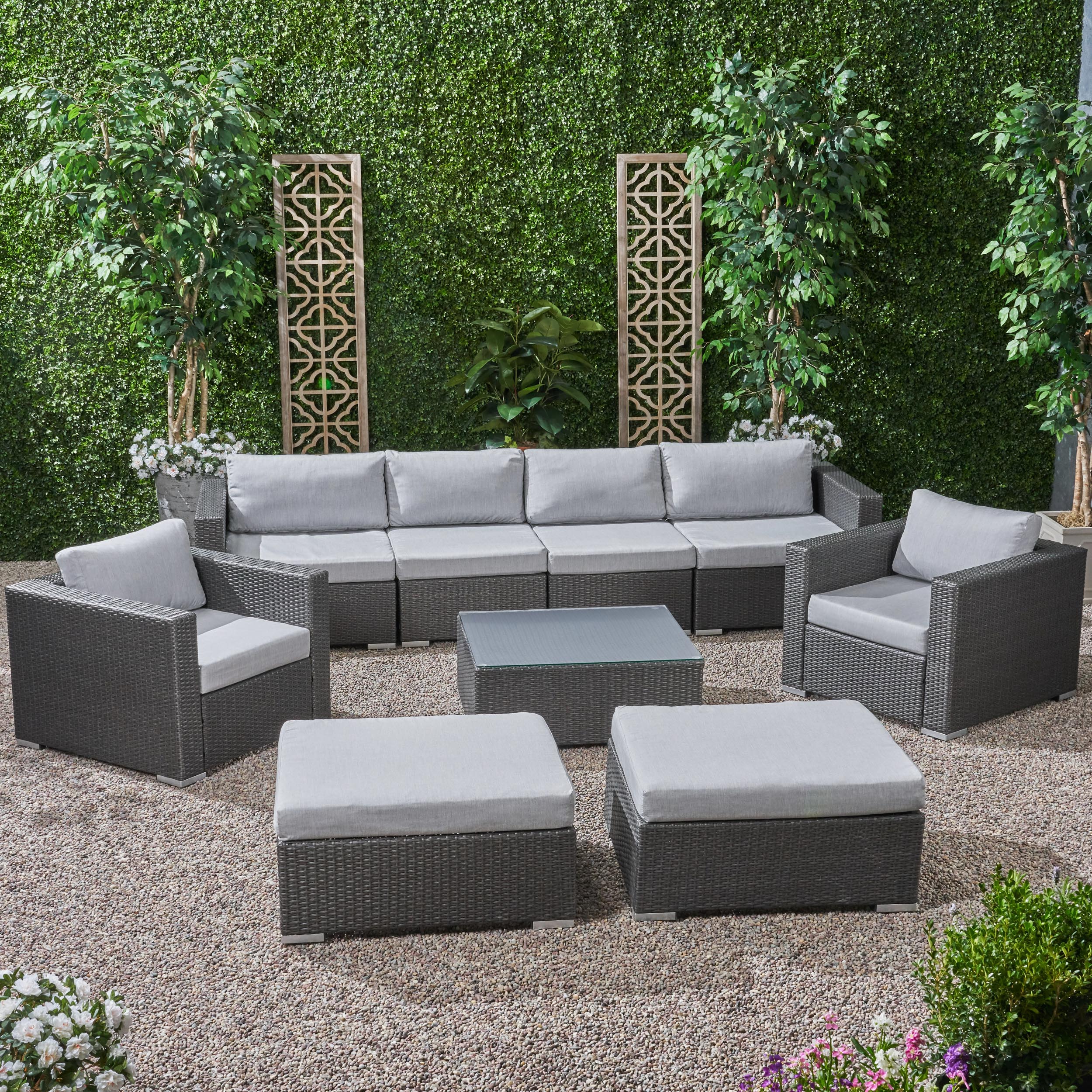 Kyra Outdoor 6 Seater Wicker Modular Sectional Sofa Set with Sunbrella Cushions