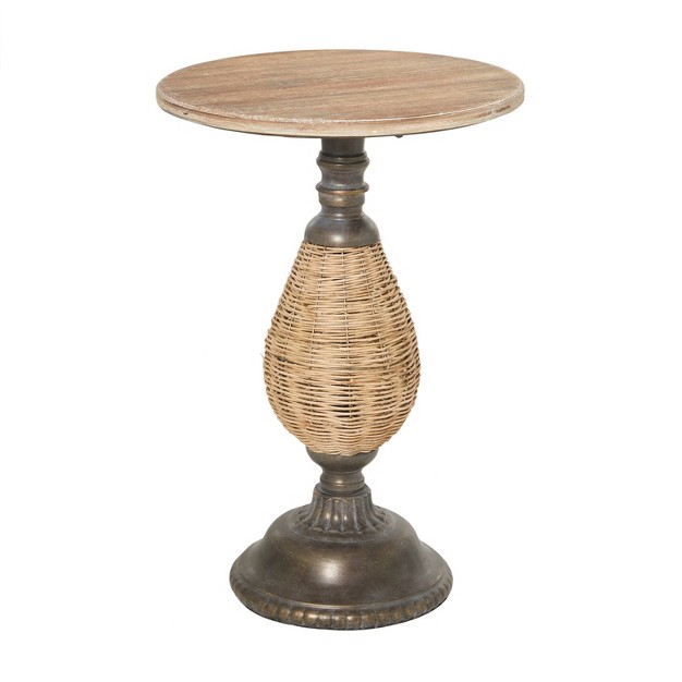 Farmhouse Metal Woven Pedestal Accent Table Brown Olivia amp May