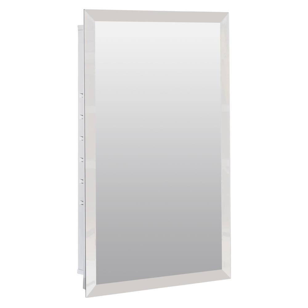 Glacier Bay 16 in. W x 25-78 in. H x 4-12 in. D Recessed or Surface Mount Frameless Beveled Bathroom Medicine Cabinet in Silver M119GB