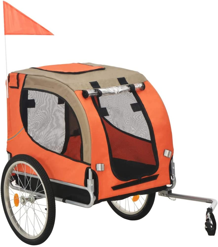 Unfade Memory Dog Bike Carrier Trailer Cargo Cart with Storage Pockets Bicycle Pet Trailers (Orange and Brown)