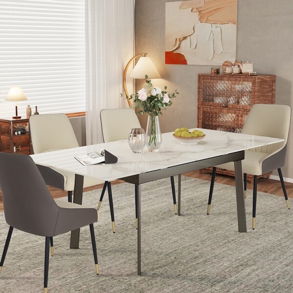 Large Extendable Kitchen Slate Dining Table Rectangular and Metal Legs