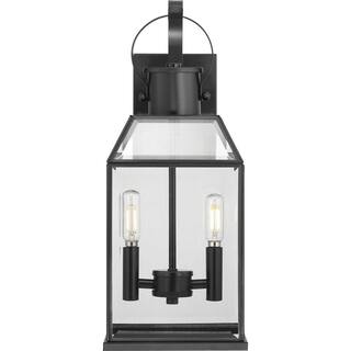 Progress Lighting Canton Heights 18 in. 2-Light Matte Black Transitional Outdoor Wall Lantern with Clear Beveled Glass P560142-031