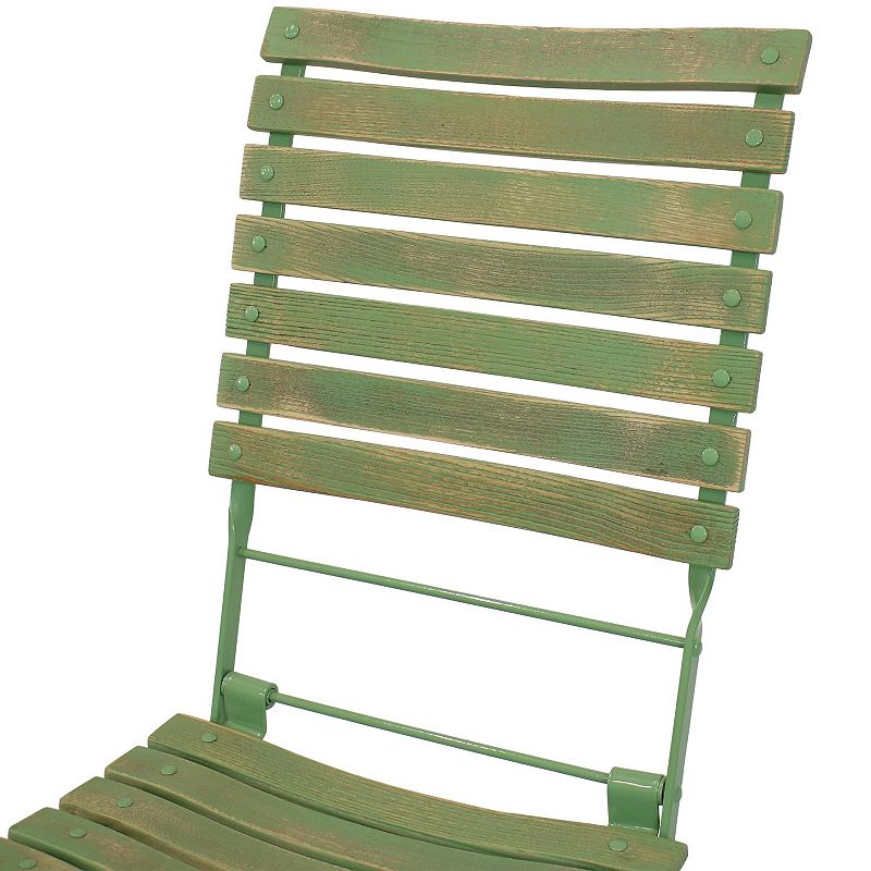 Sunnydaze Cafe Couleur Folding Chestnut Wooden Folding Chair - Green - Set of 2