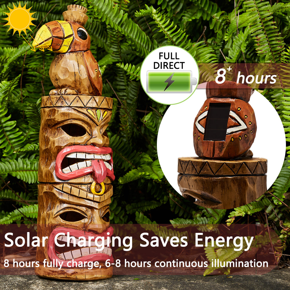 Yiosax Outdoor Garden Decor-Double Tiki Totem & Woodpecker Statues Easter Solar Lights Waterproof Decorative Yard Patio Decorations