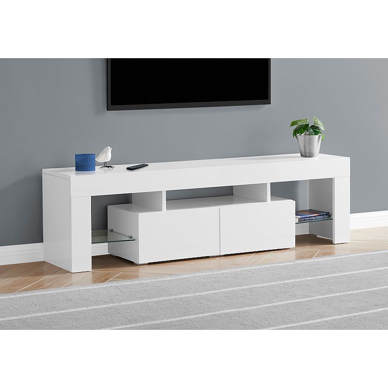 Monarch Modern Glossy White TV Stand