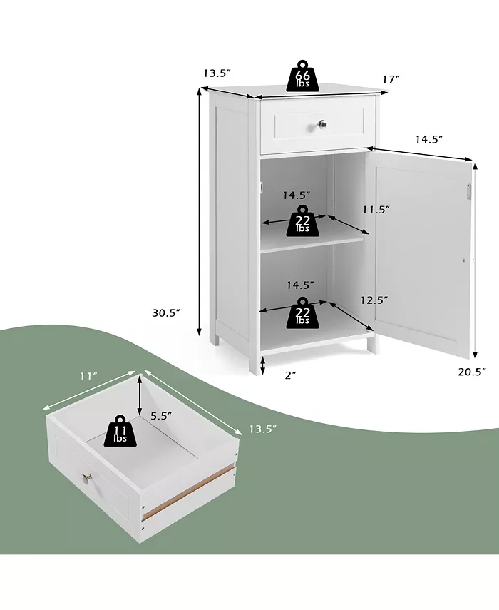 Costway Floor Storage Cabinet Bathroom Organizer Cupboard Drawer Shelf Bath Towel