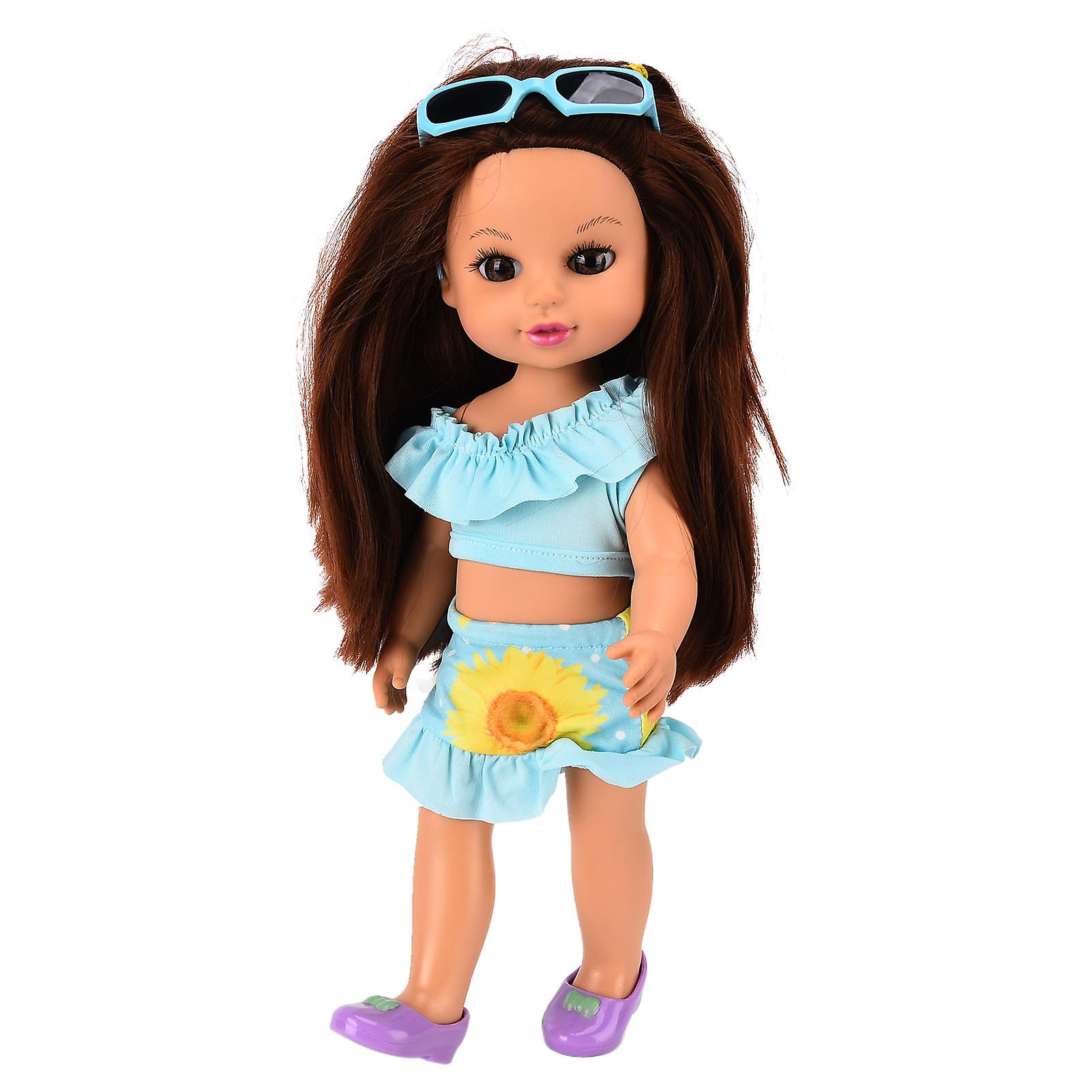 14 Inch Baby Dolls Clothing Sets Fashion Baby Huma Doll Washable Silicone Girls Doll with Glasses for Kids Gift