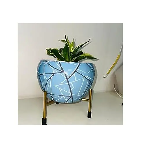 Attractive Designer Customized Shape Enamel Metal Planter with Gold Stand Home Floor Decorative Mid Century Set At Lowest Price