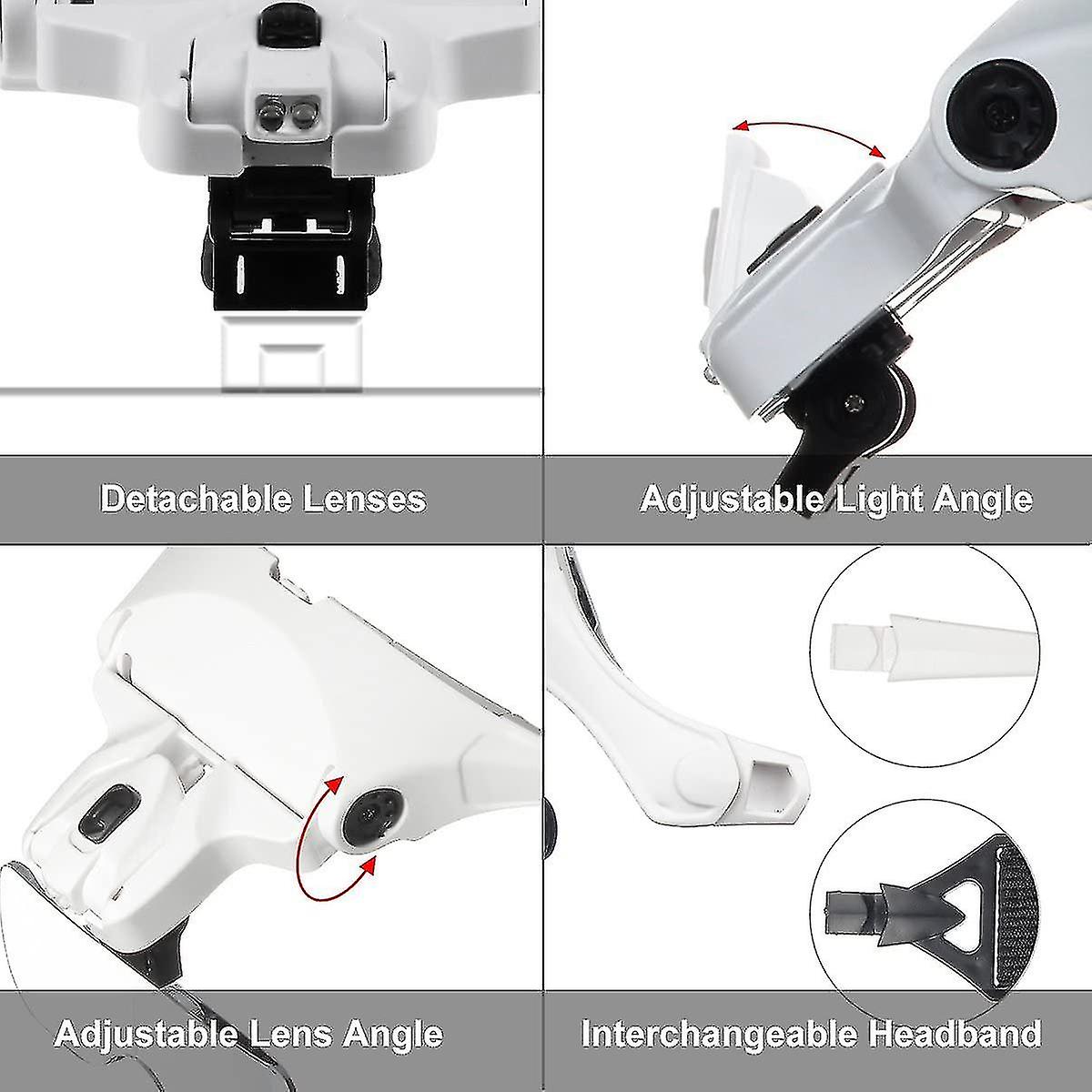 Magnifier With 2 Led Illuminated Front Magnifiers -5 Detachable Lenses