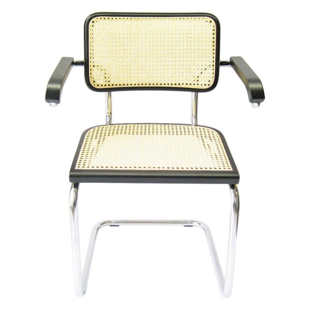 Breuer Chair Company Cesca Cane Arm Chair in Chrome and Black