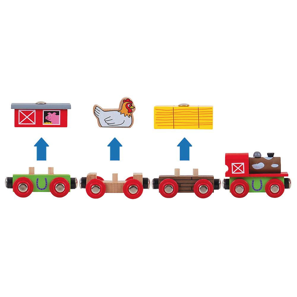 Bigjigs Rail Wooden Farmyard Train Railway Locomotive Engine Carriage Track