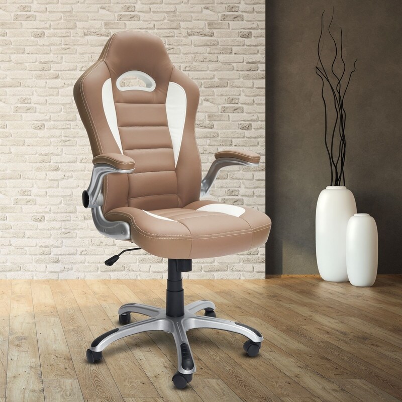 Camel High Back Sport Race Executive Office Chair with Flip Up Arms