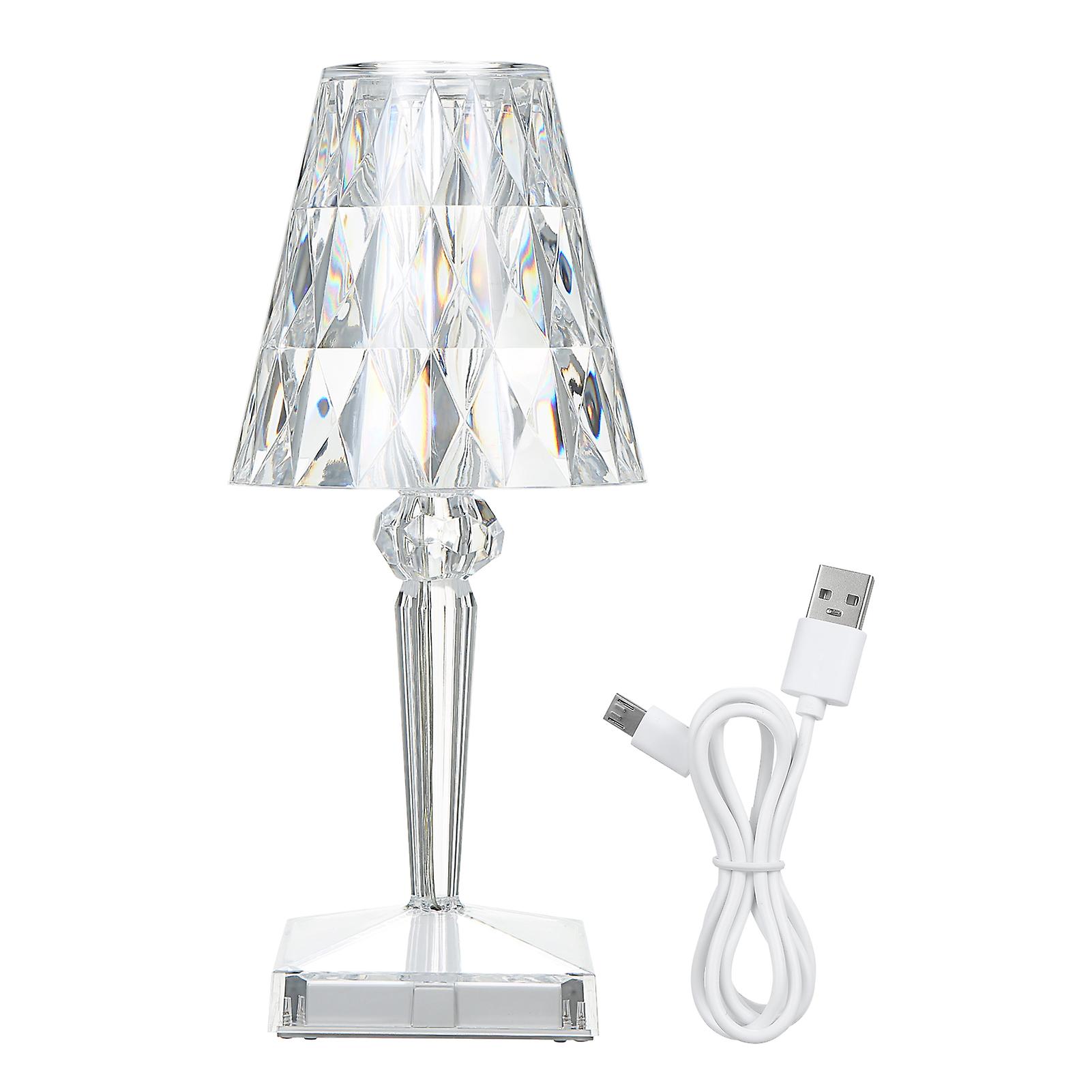 Touching Control Acrylic Diamond Table Lamp 3 Lighting Colors With Brightness Adjustable Usb Rechargeable Crystal Bedside Night Light Decorative Bedro