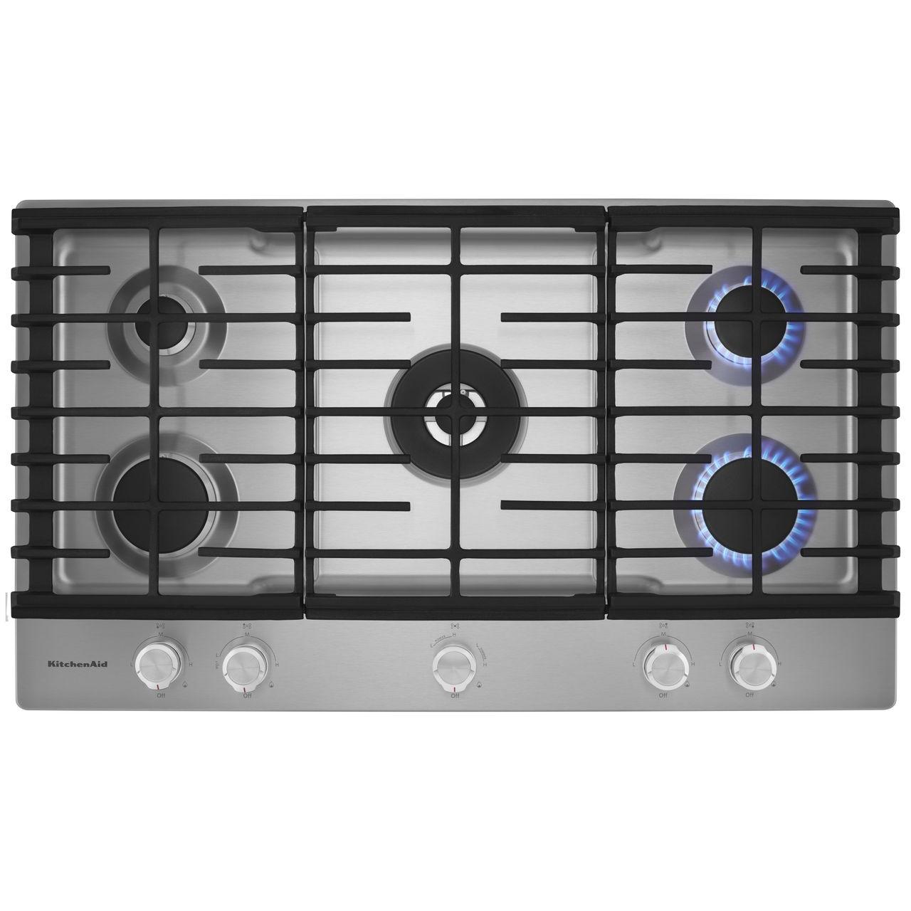 KitchenAid 36-inch Built-in Gas Cooktop with Even-Heat? Burner KCGS556ESS