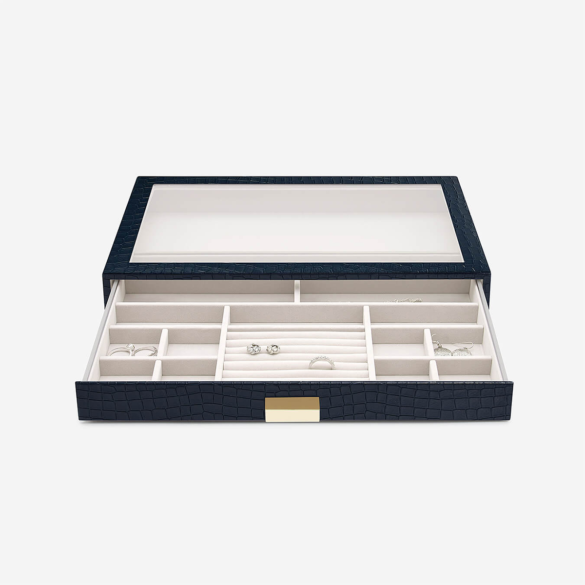 Stackers Navy Vegan Crocodile Supersize Premium Jewelry Box