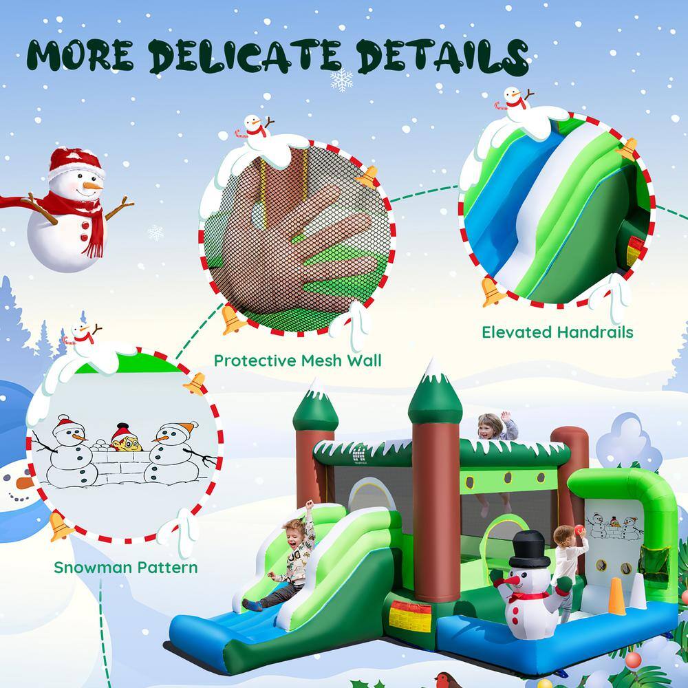 Costway 6-in-1 Winter Themed Snowman Inflatable Castle kids Jumping Bounce House with 735-Watt Blower NP10820US